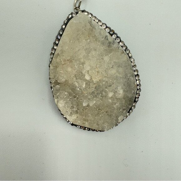 Natural White Druzy Quartz Pendant Necklace - Picture 16 of 16